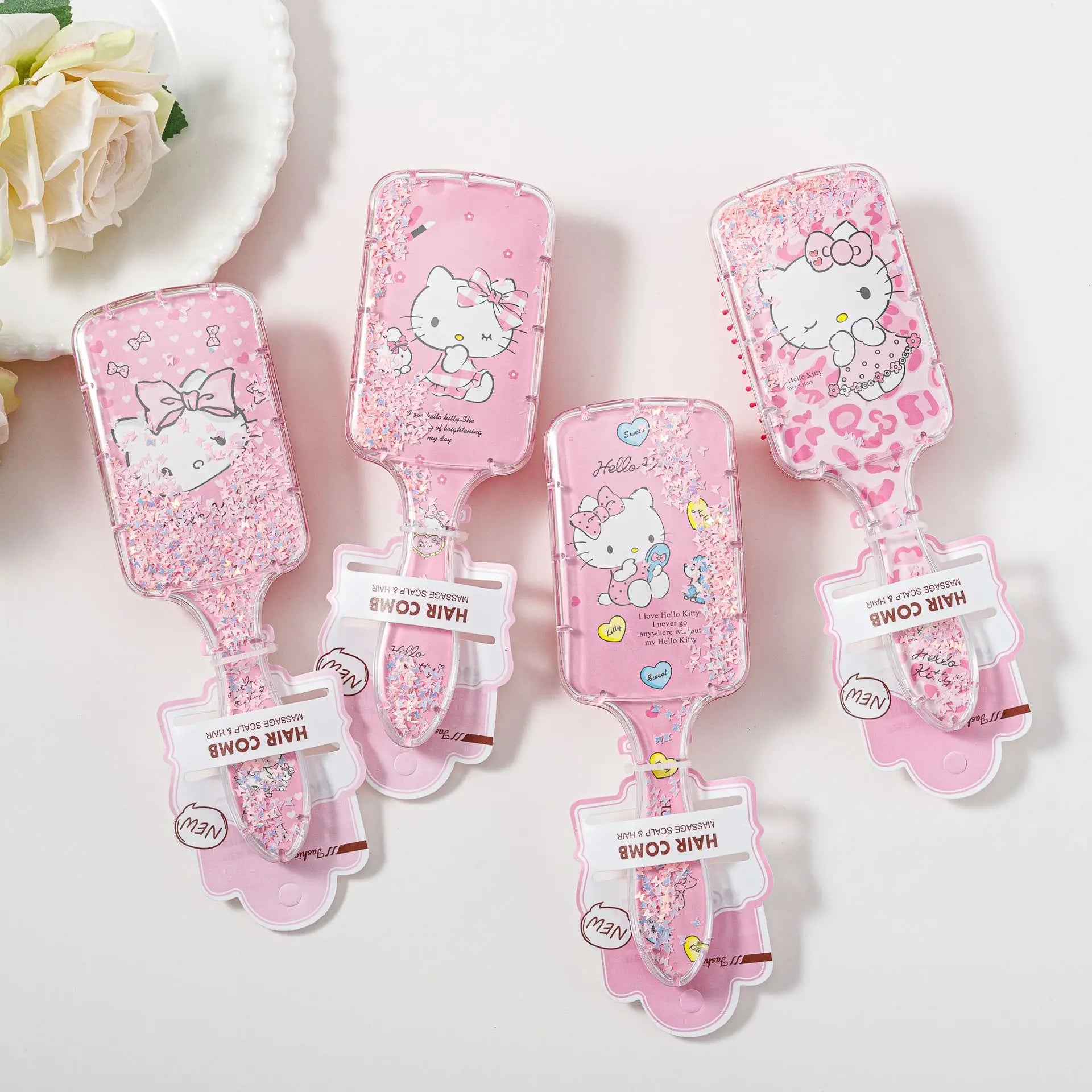 Brosse Hello Kitty Rose à Paillettes